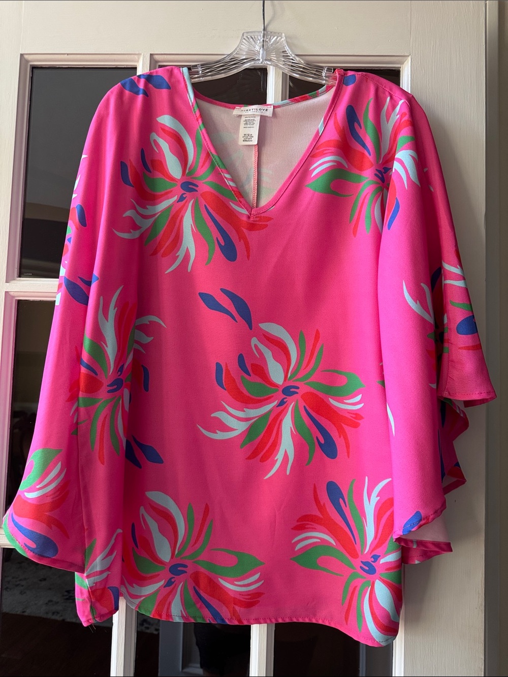 First Love Hot Pink Floral V-Neck Women's Top